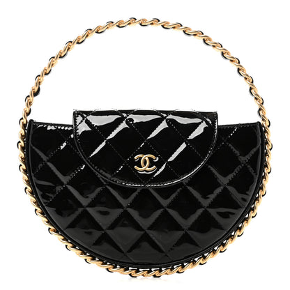Chanel Patent Calfskin Quilted Chain Hoop Bag Black 1 of 10