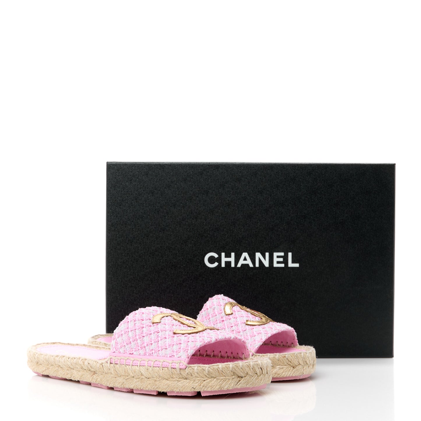Tweed Laminated Lambskin CC Slide Sandals 37 Light Pink Gold