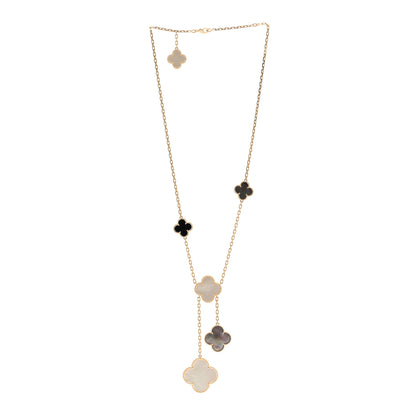 Van Cleef & Arpels 18K Yellow Gold Mother of Pearl Onyx 6 Motifs Magic Alhambra Necklace 3 of 4