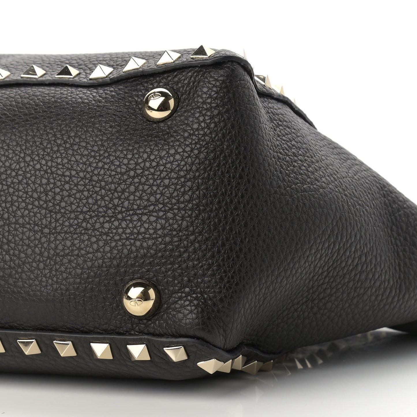 Grained Calfskin Small Rockstud Tote Black