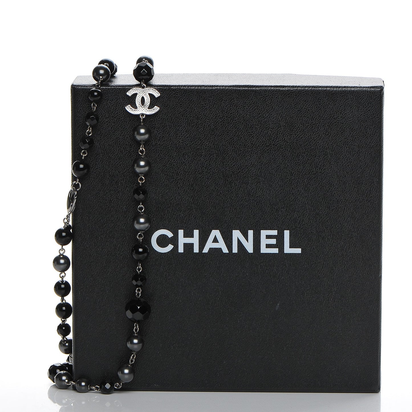 Ruthenium Beaded CC Long Necklace Black