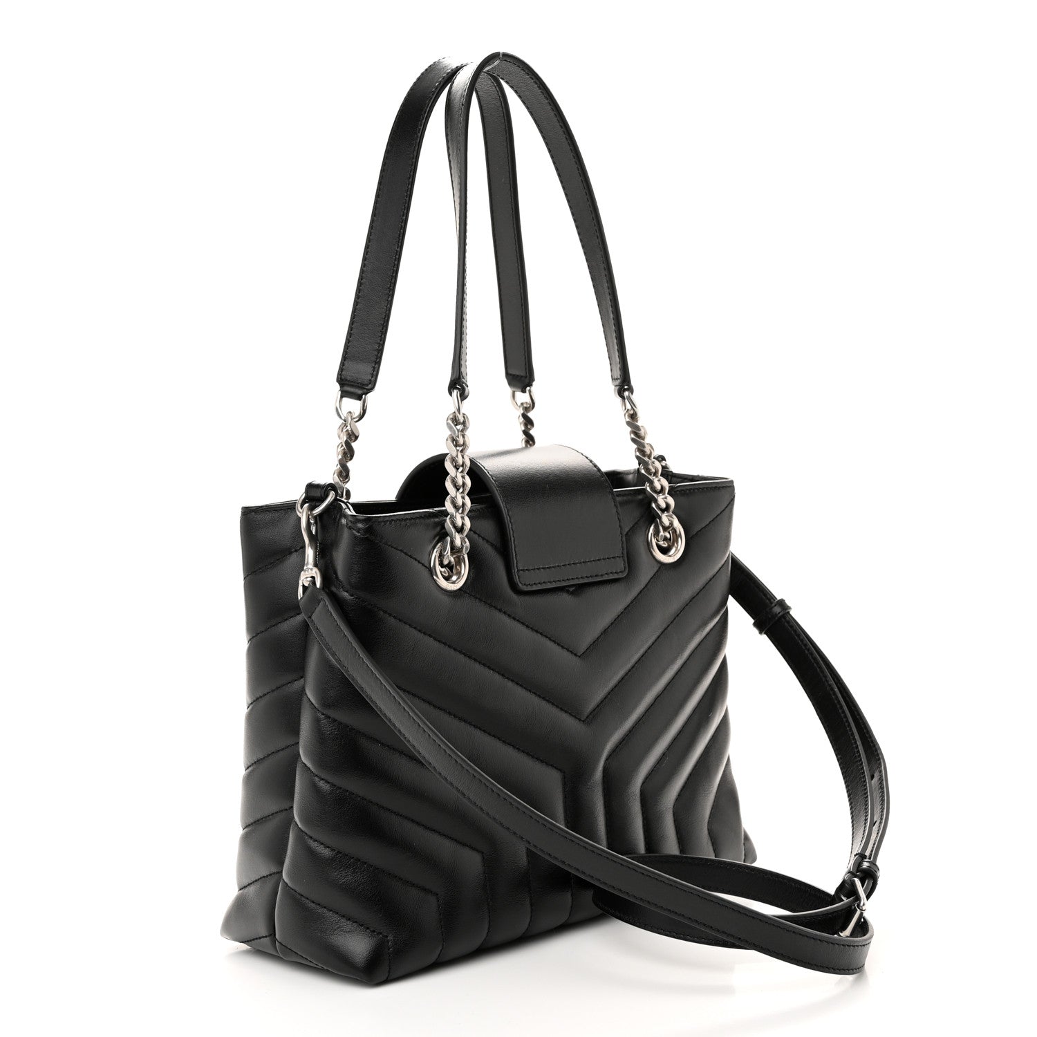 Saint Laurent Calfskin Y Quilted Monogram Small Loulou Shopper Black 3 of 11