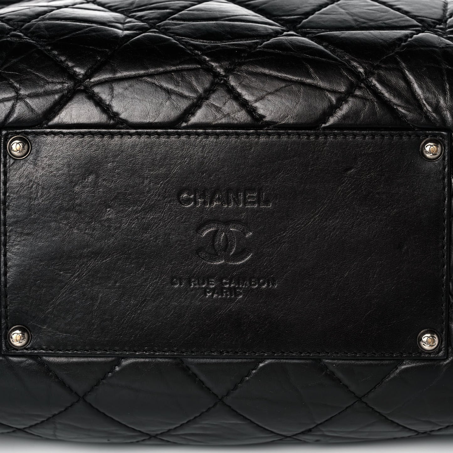 Aged Calfskin Quilted Large Secret Tag Bowling Bag Black