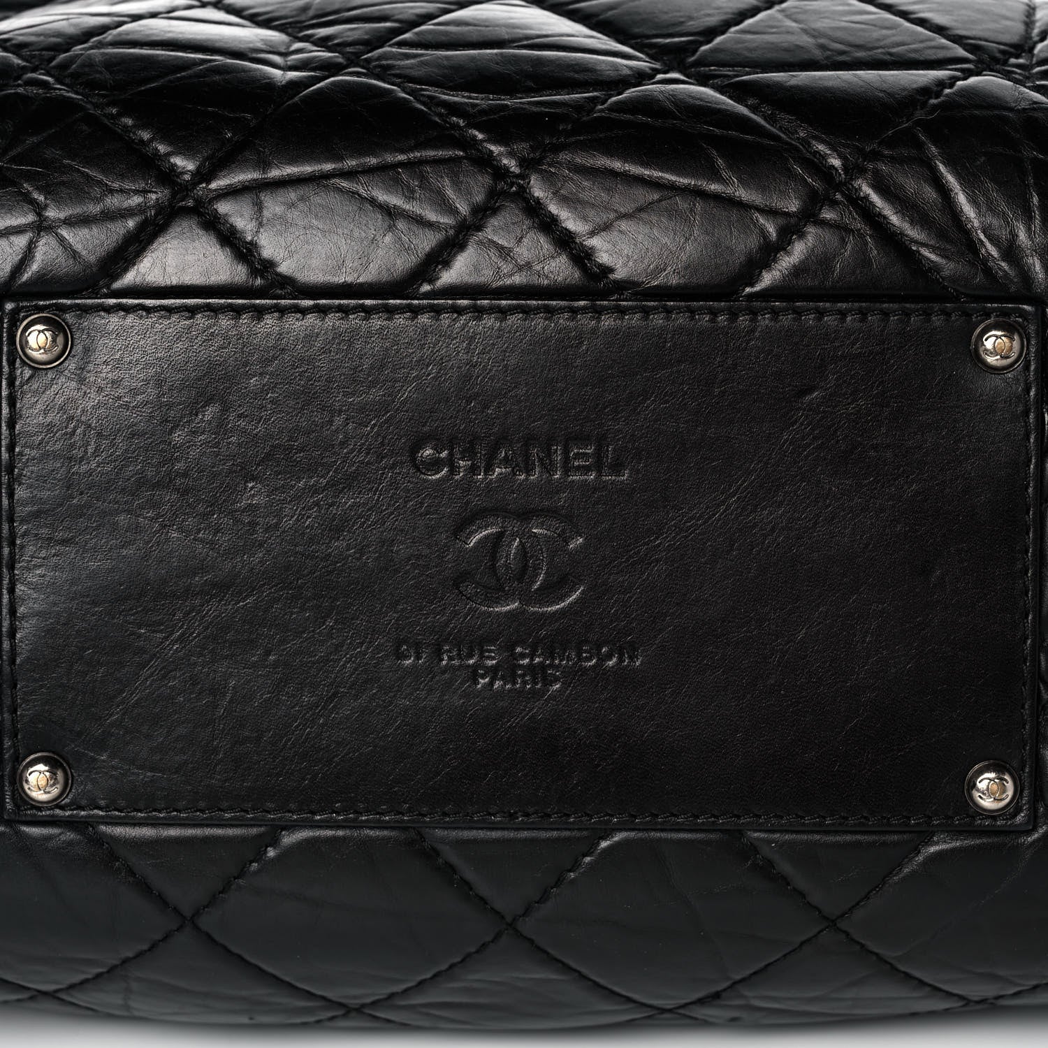 Chanel Aged Calfskin Quilted Large Secret Tag Bowling Bag Black 9 of 12