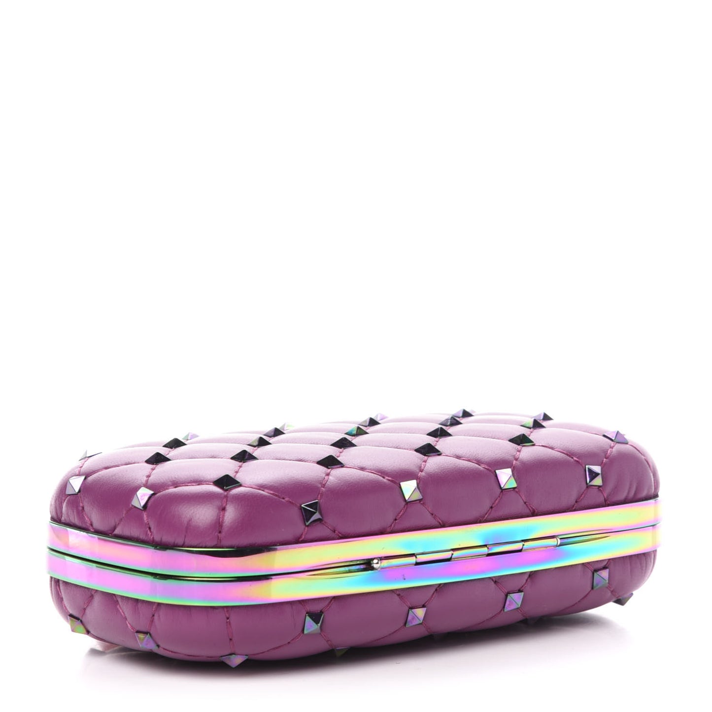 Lambskin Oil Slick Rockstud Spike Minaudiere Clutch Lilla