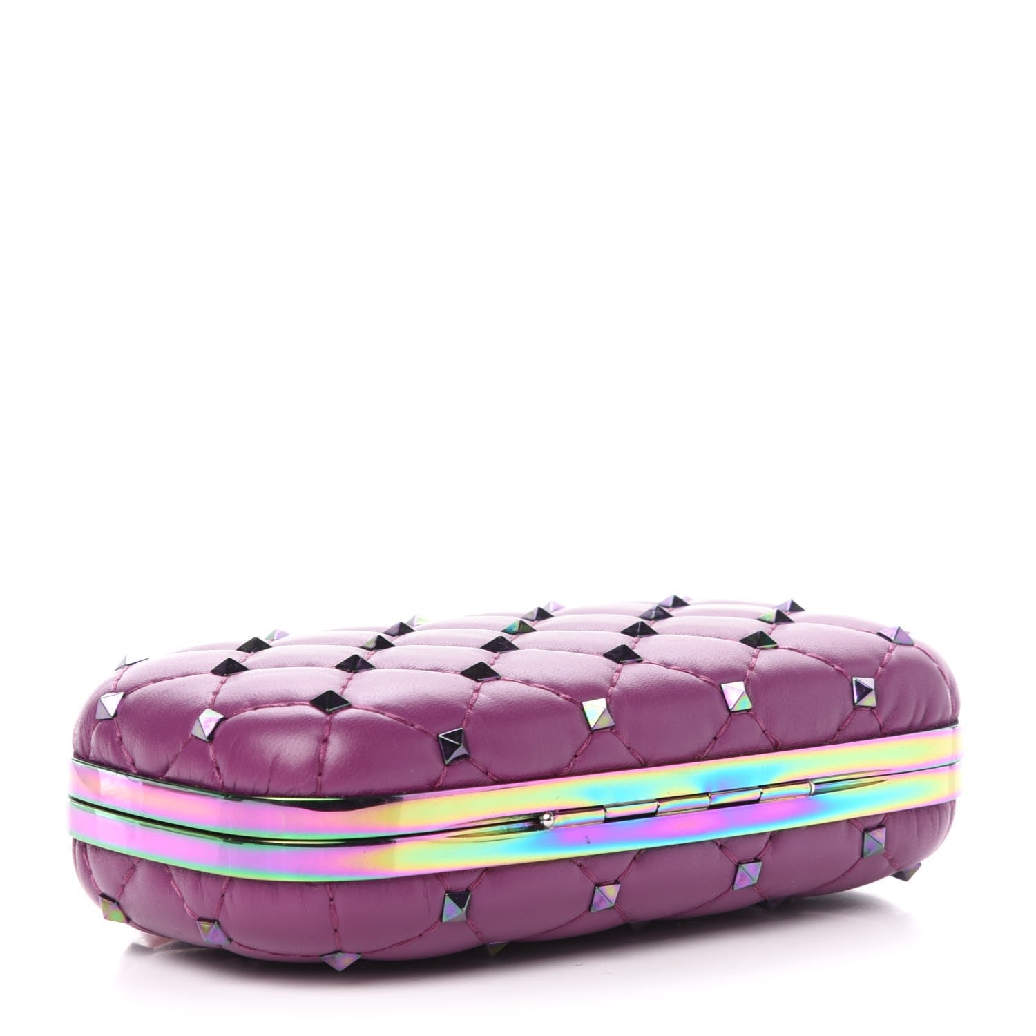 Valentino Garavani Lambskin Oil Slick Rockstud Spike Minaudiere Clutch Lilla 4 of 12