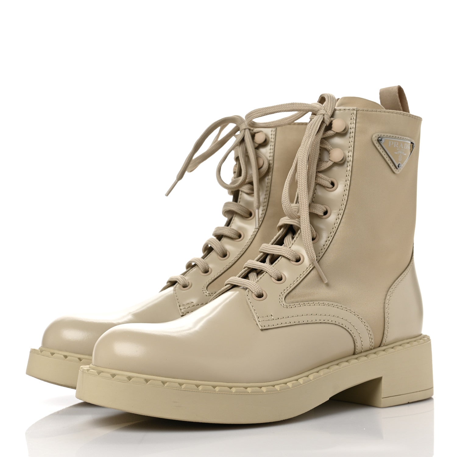 Prada Spazzolato Re-Nylon Metal Triangle Logo Womens 50mm Combat Boots 37.5 Deserto 3 of 10