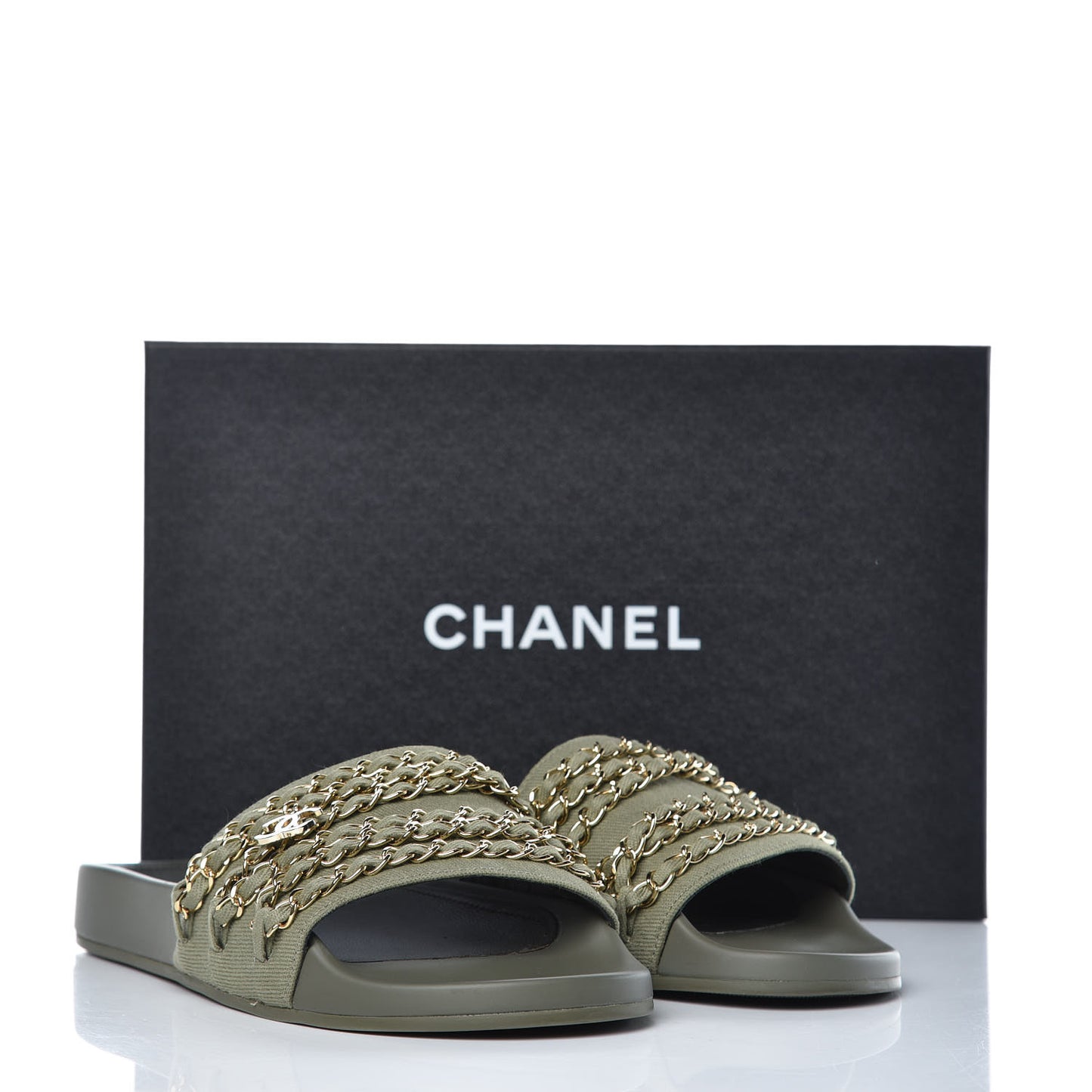Canvas Chain Flat Sandals 40 Khaki