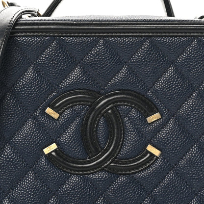 Chanel Caviar Quilted Medium CC Filigree Vanity Case Navy Black 8 of 10