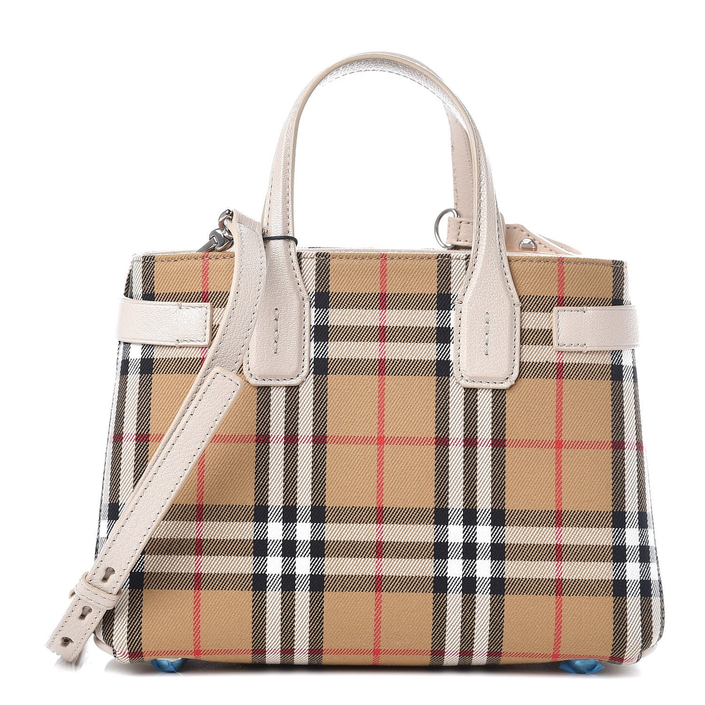 Goatskin Vintage Check Small Banner Tote Limestone