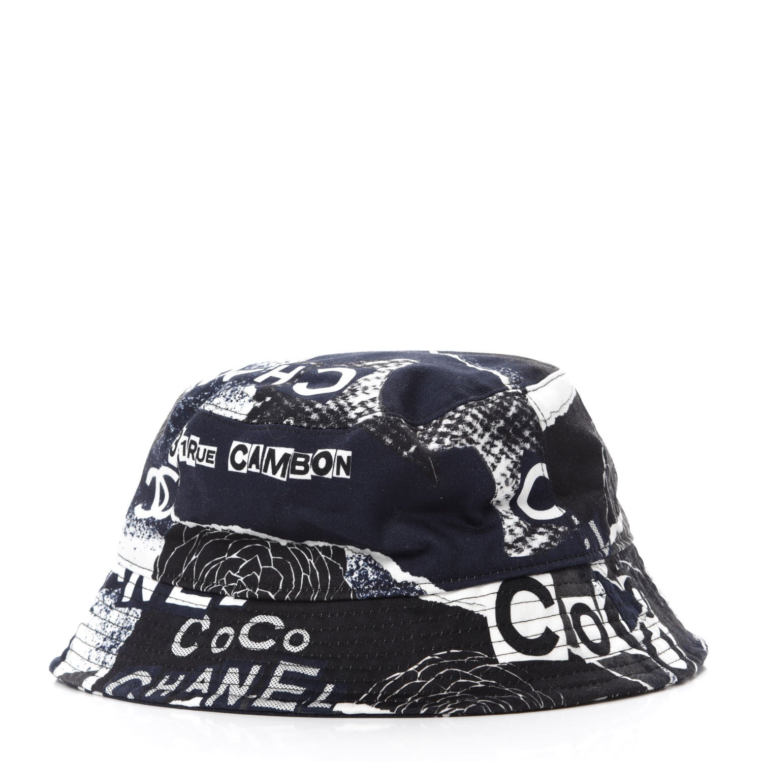Chanel Cotton Coco Print Bucket Hat M Navy Black White 3 of 7