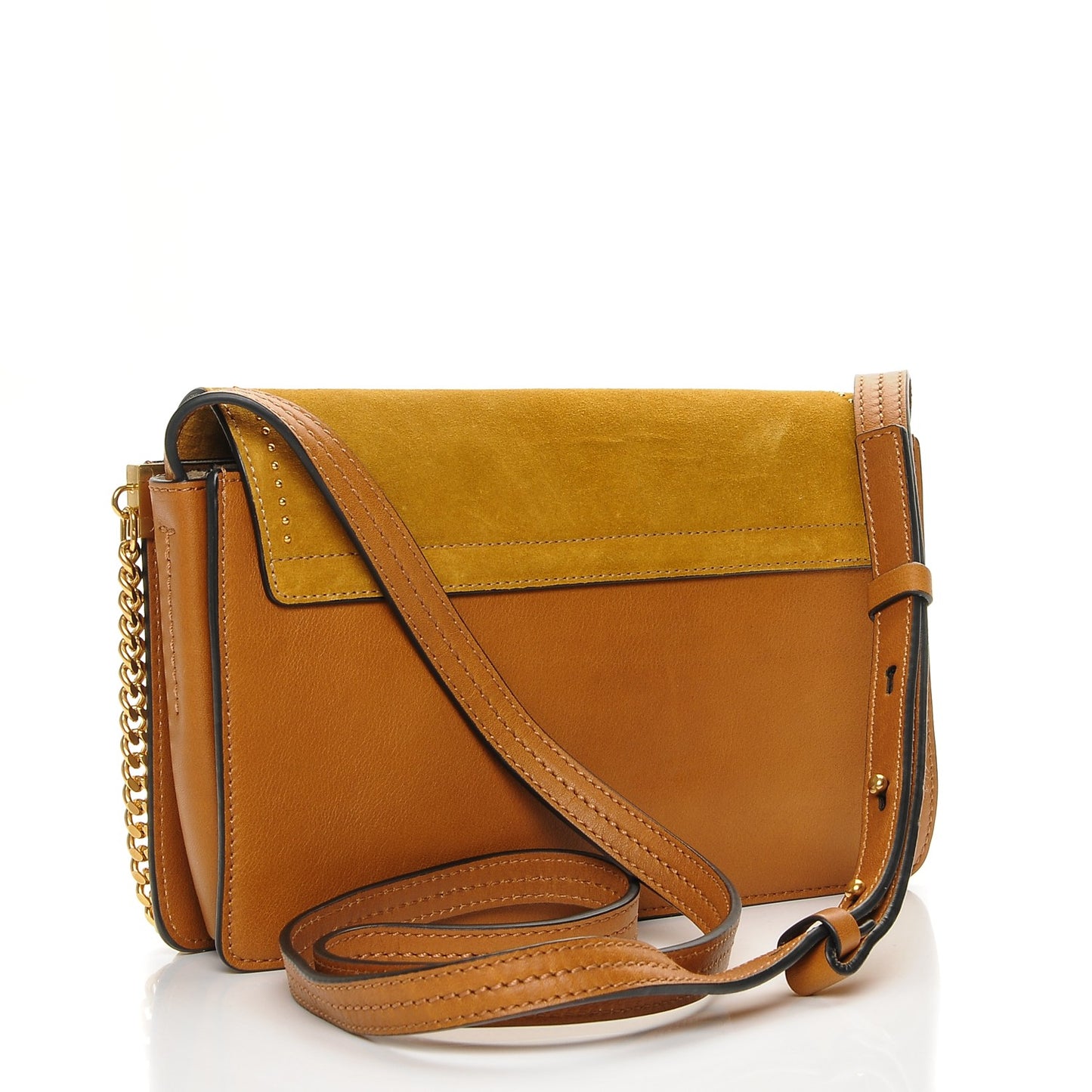 Suede Calfskin Studded Small Faye Shoulder Bag Mustard Brown