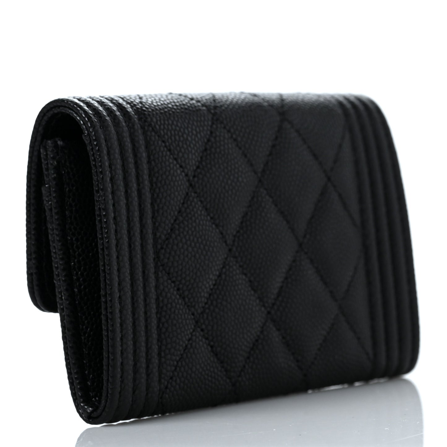 Caviar Quilted Boy Flap Card Holder Black