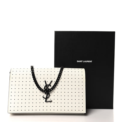 Saint Laurent Grain De Poudre Square Dot Print Monogram Chain Wallet White Matte Black 11 of 11