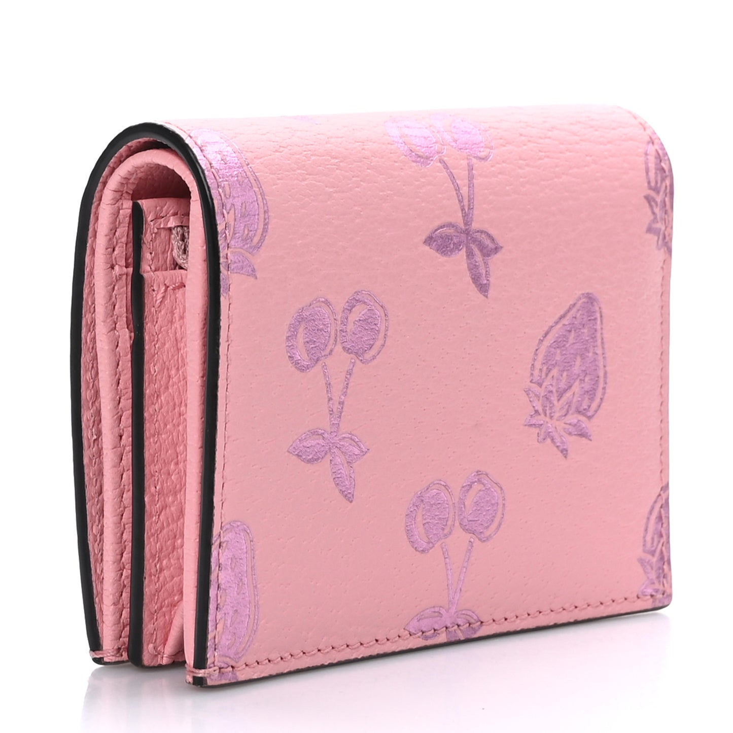 Textured Dollar Calfskin Berry Print GG Marmont Card Case Pink Purple