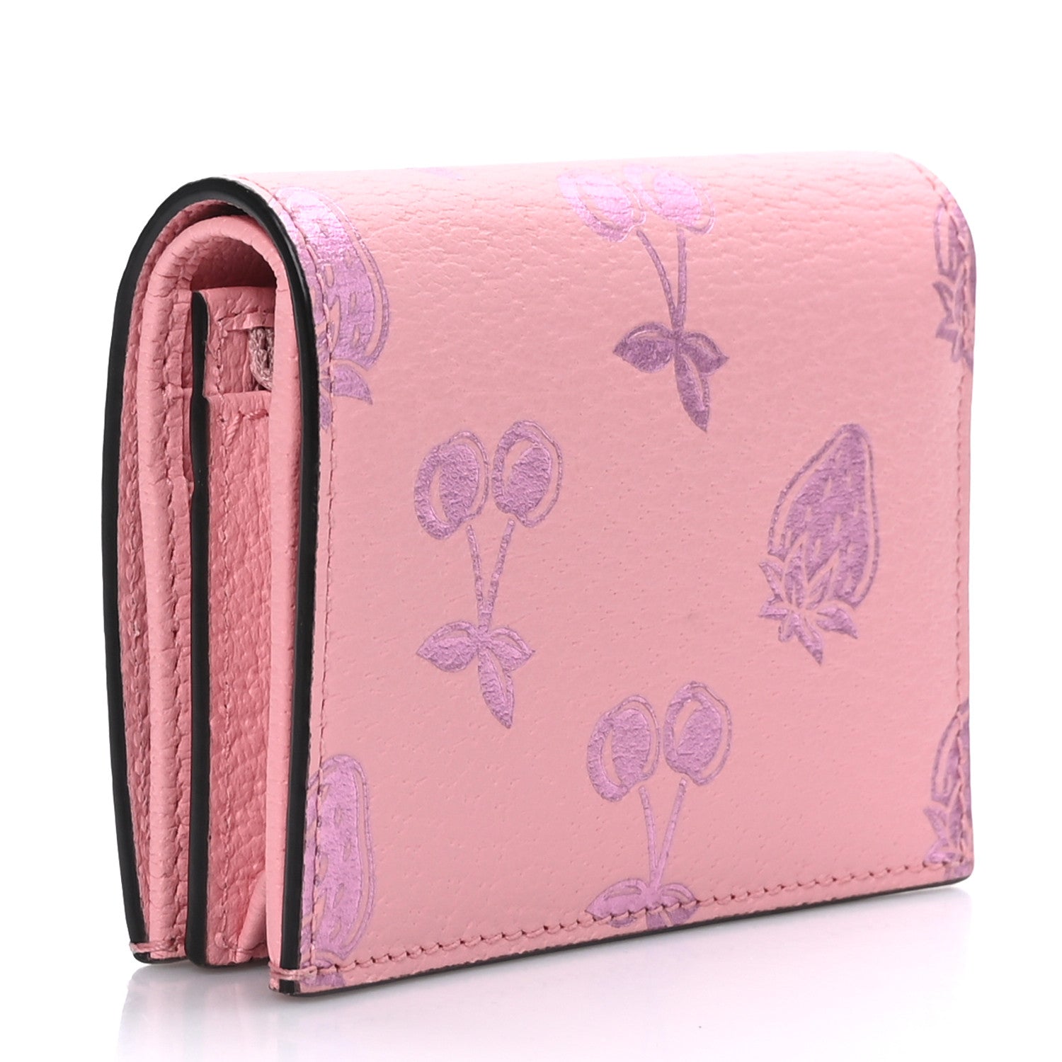Gucci Textured Dollar Calfskin Berry Print GG Marmont Card Case Pink Purple 3 of 6