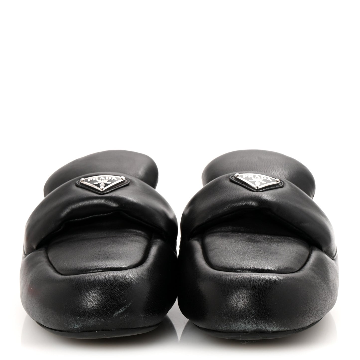 Nappa Soft Padded Metal Triangle Logo Lug Sole 20mm Mules 40.5 Black