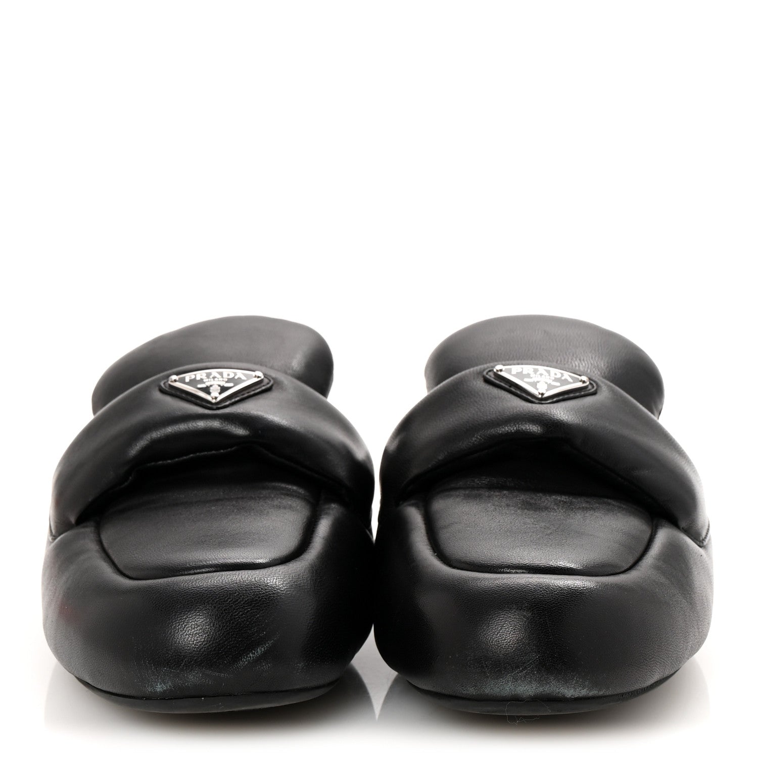 Prada Nappa Soft Padded Metal Triangle Logo Lug Sole 20mm Mules 40.5 Black 3 of 7