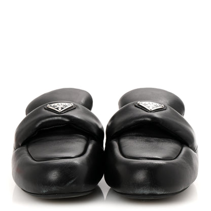 Prada Nappa Soft Padded Metal Triangle Logo Lug Sole 20mm Mules 40.5 Black 3 of 7