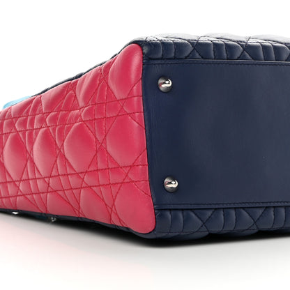 Christian Dior Lambskin Cannage Medium Tri-Color Lady Dior Sapphire Fuchsia Turquoise 9 of 14