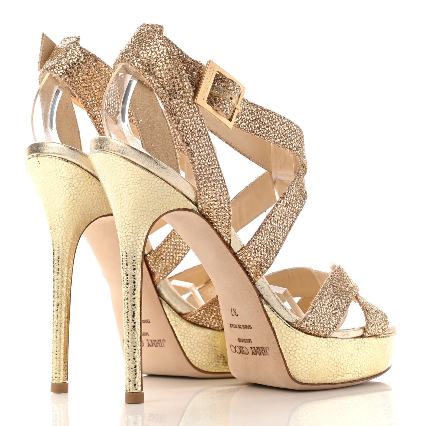 Glitter Vamp Platform Sandals 37 Gold