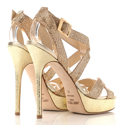 Jimmy Choo Glitter Vamp Platform Sandals 37 Gold 4 of 16