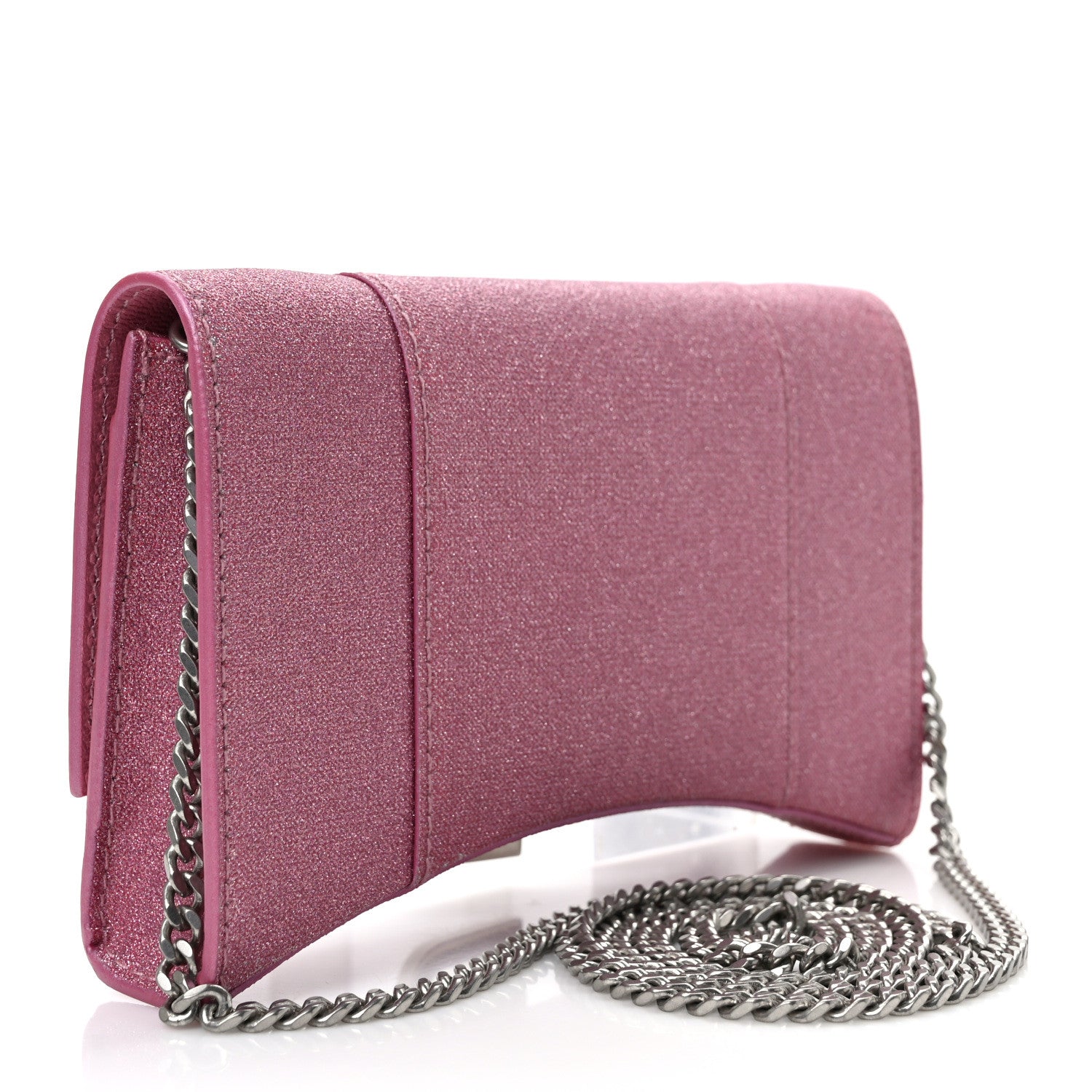 Balenciaga Sparkling Fabric XS Hourglass Wallet On Chain Sweet Pink 2 of 8