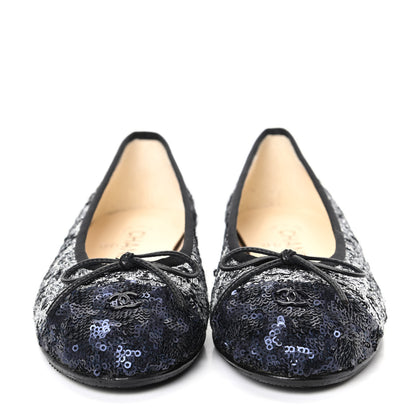 Chanel Tweed Sequin Cap Toe Ballerina Flats 36.5 Black Blue 2 of 11