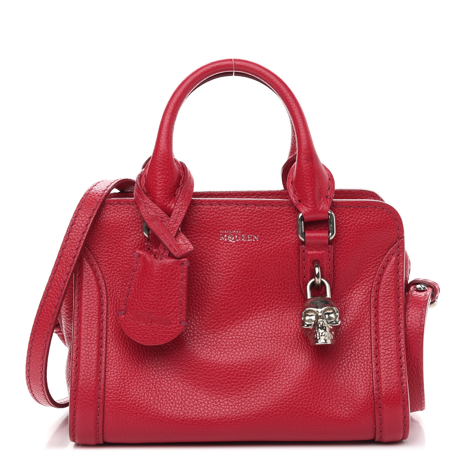 Alexander McQueen Calfskin Mini Skull Padlock Zip Around Tote Red 1 of 10