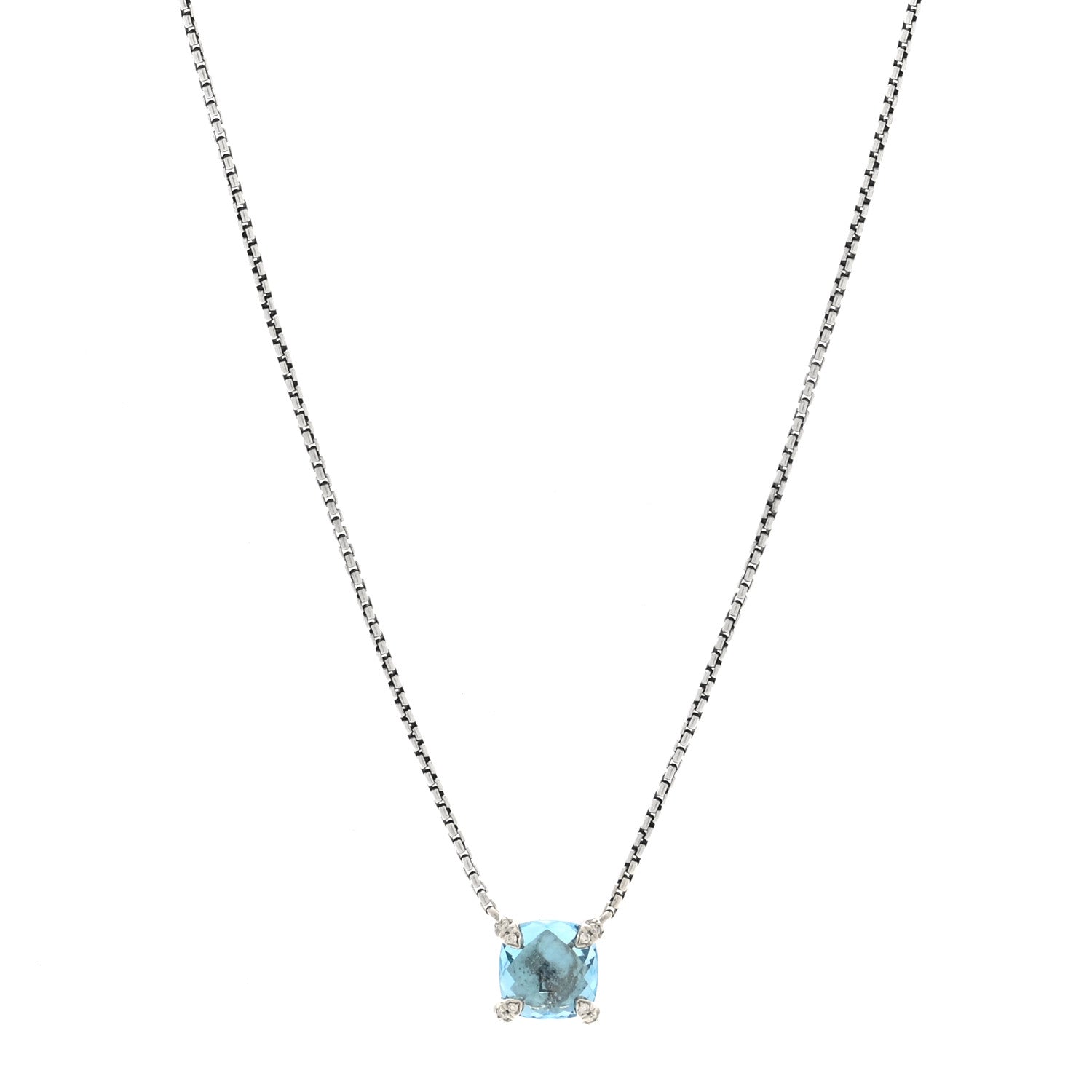 David Yurman Sterling Silver Diamond Blue Topaz 9mm Petite Chatelaine Pendant Necklace 1 of 4
