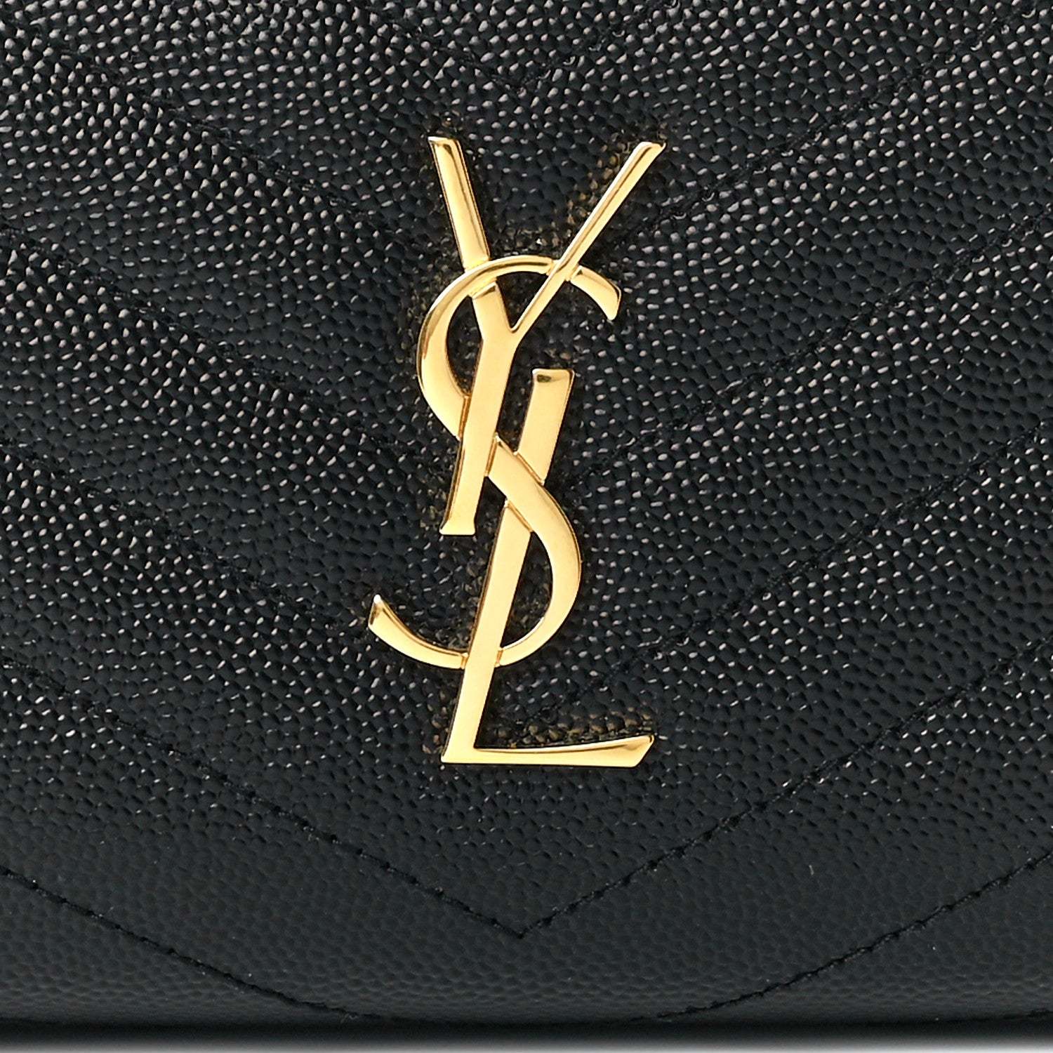 Saint Laurent Grain De Poudre Matelasse Chevron Monogram Compact Zip Around Wallet Black 9 of 12