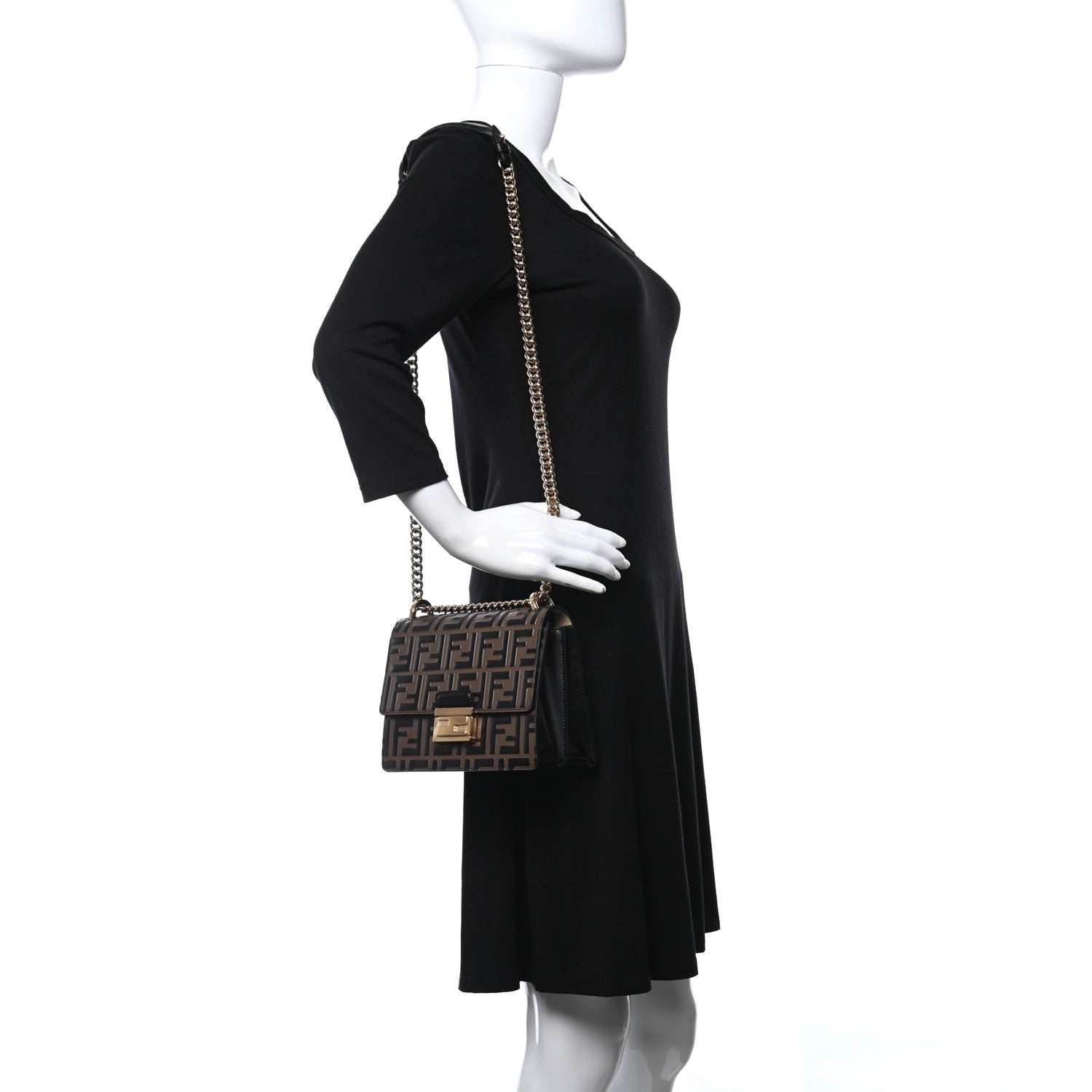 Fendi Vitello Liberty Bi-Color FF 1974 Embossed Small Kan U Shoulder Bag Maya Black 2 of 10