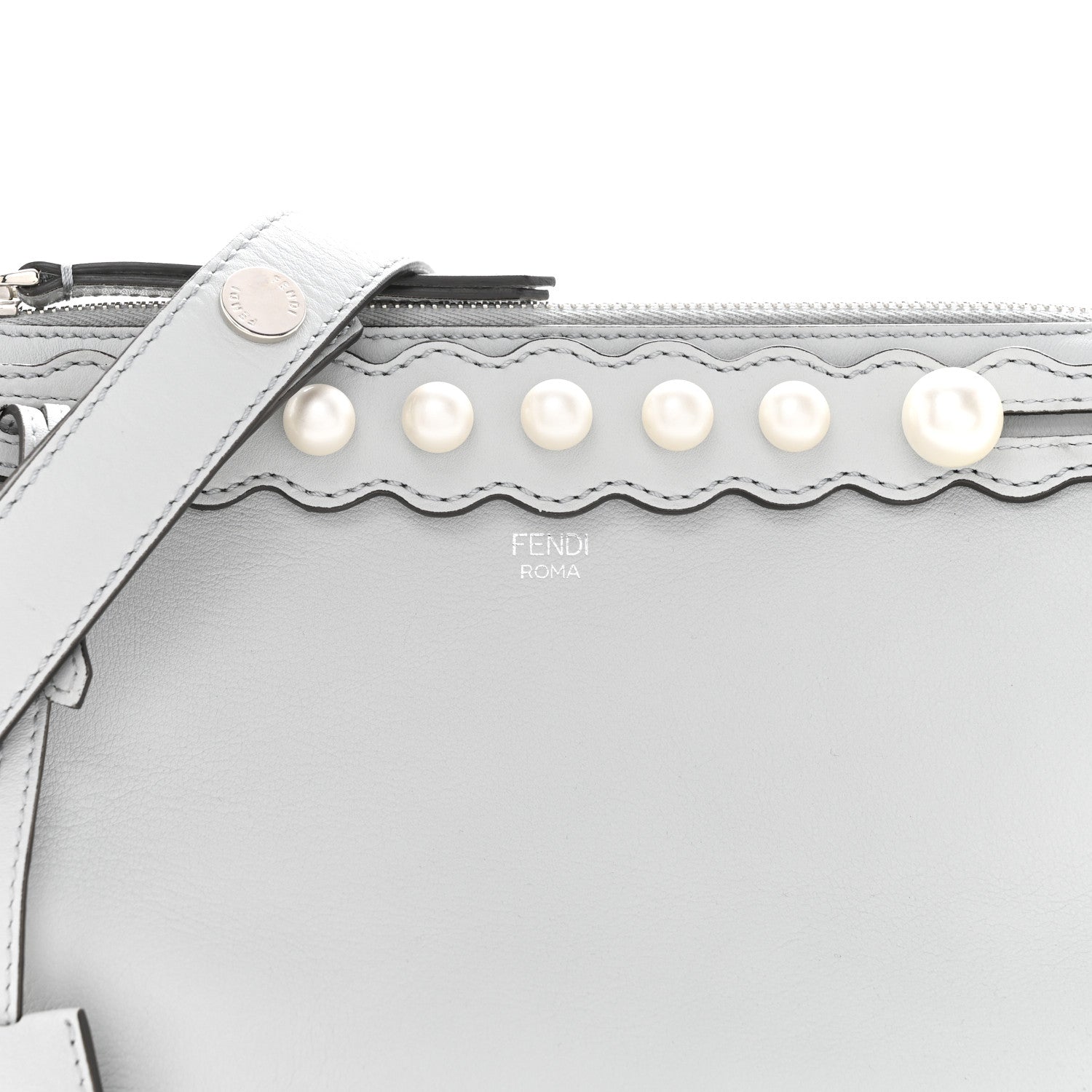 Fendi Vitello Dolce Pearl Scalloped Medium By The Way Boston Bag Grigio Perla 8 of 12