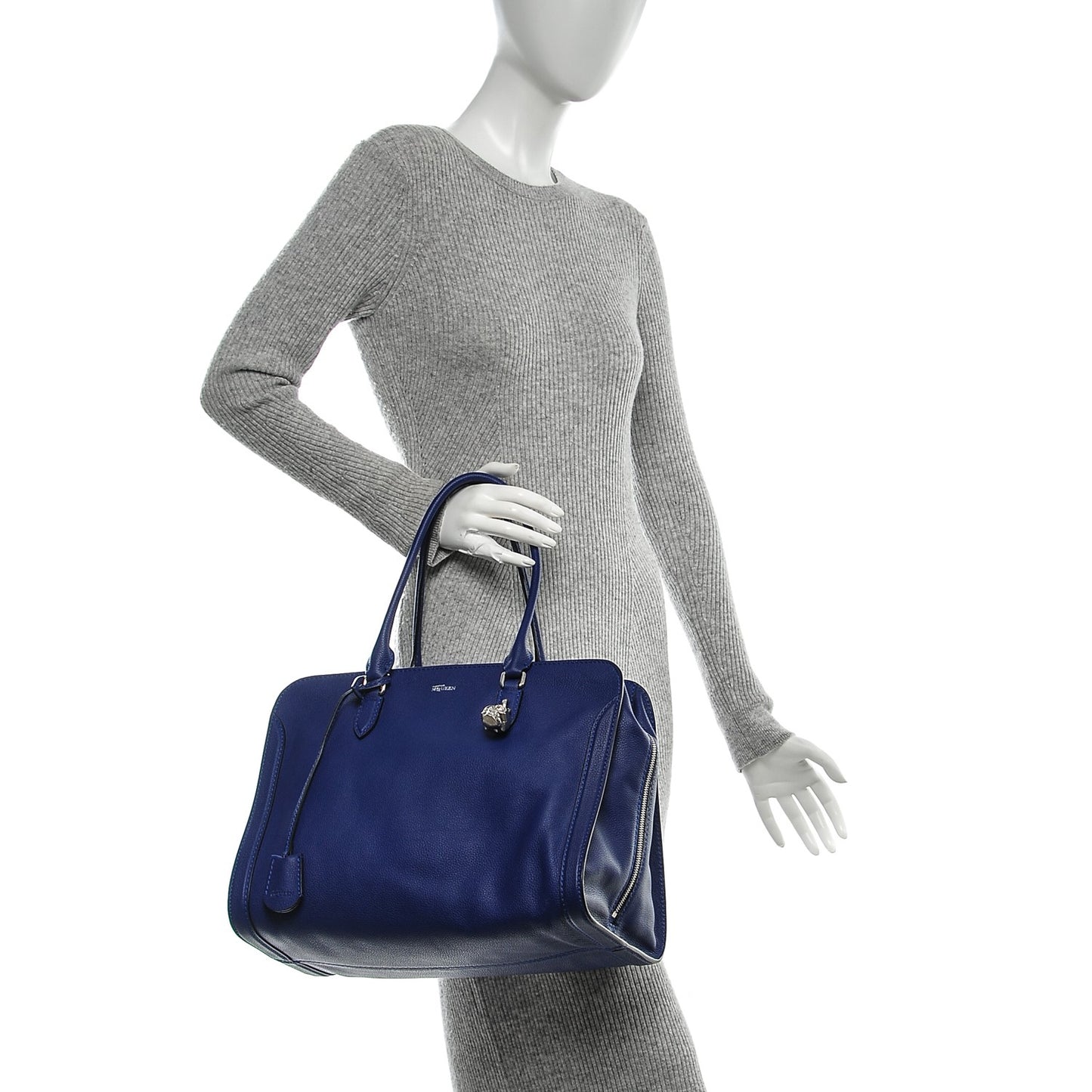 Pebbled Calfskin Large Skull Padlock Zip Around Tote Ultramarine