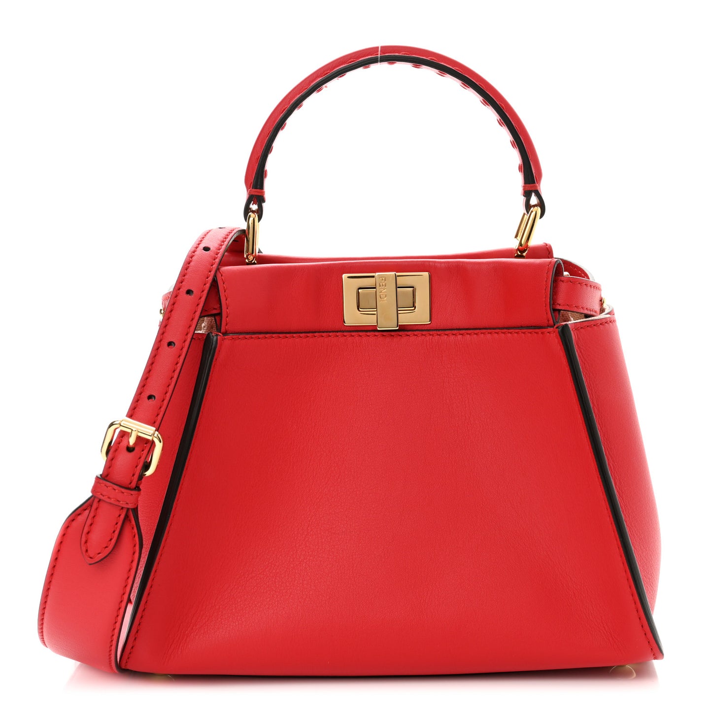 Vitello Seta Canvas FF Embroidered Mini Peekaboo Iconic Satchel Rosso Cardinale Multicolor