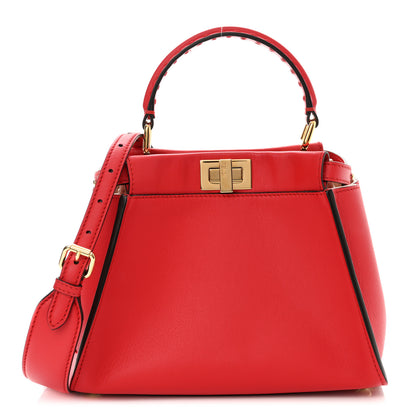 Fendi Vitello Seta Canvas FF Embroidered Mini Peekaboo Iconic Satchel Rosso Cardinale Multicolor 1 of 11