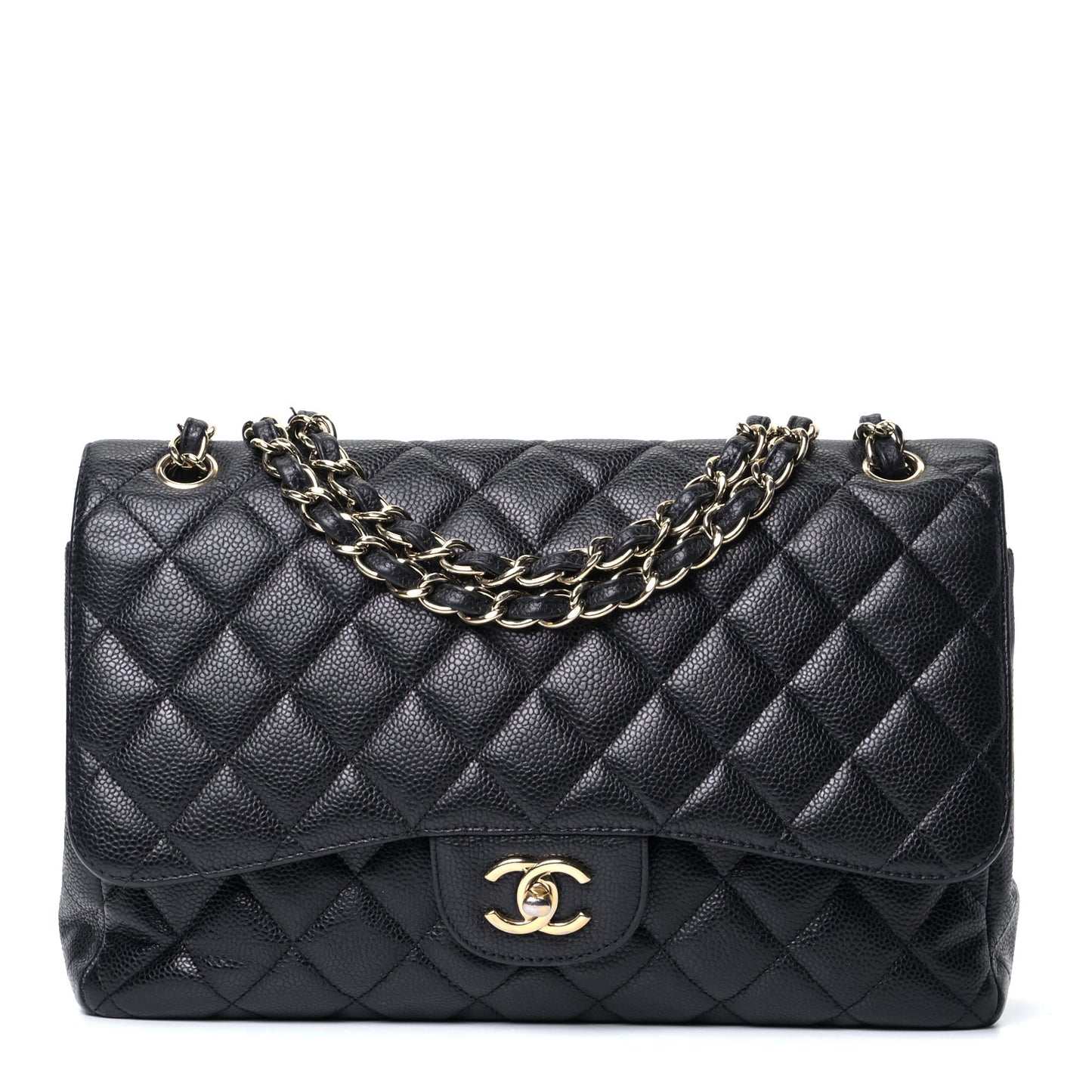 Caviar Quilted Jumbo Double Flap Black