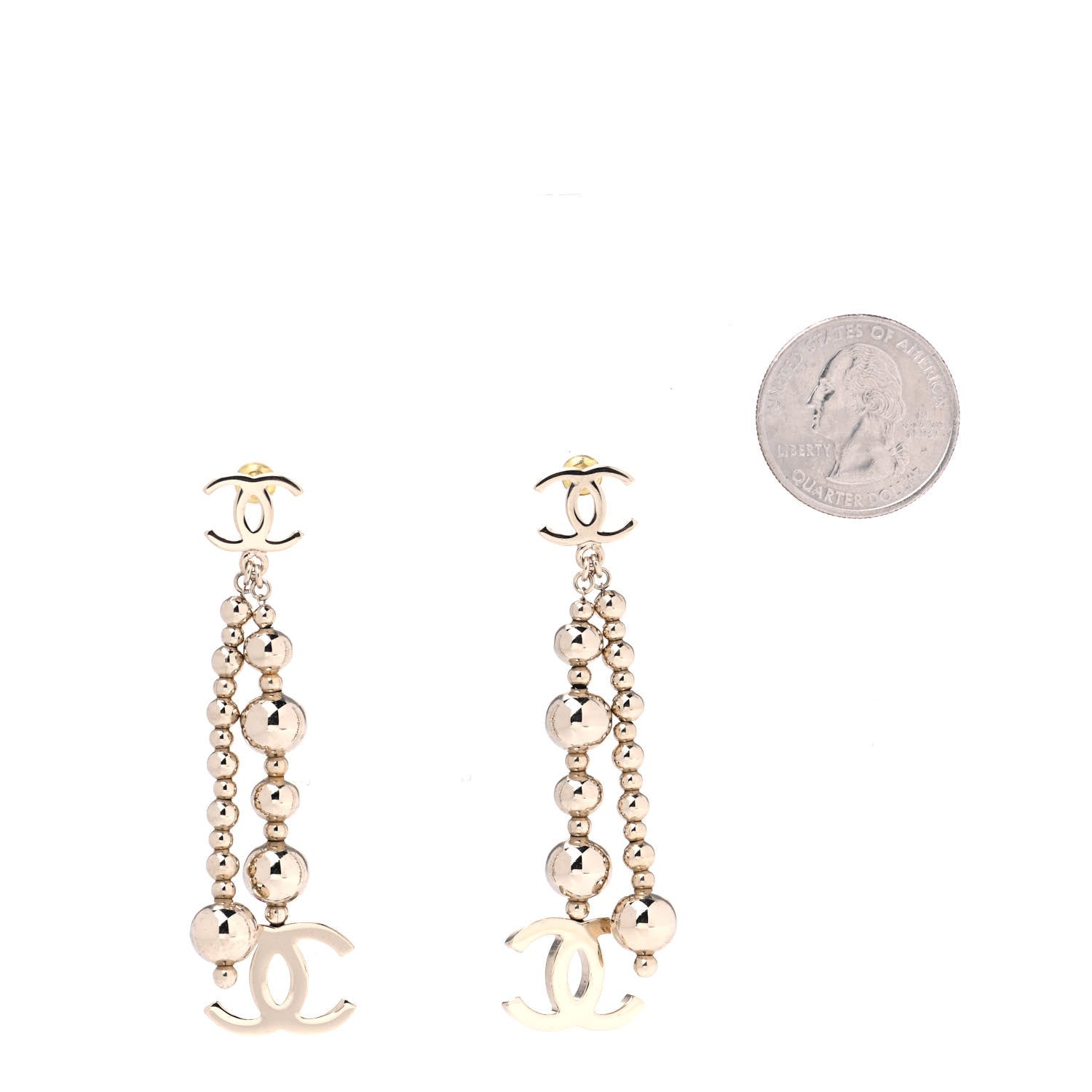 Chanel Metal CC Bead Drop Earrings Gold 2 of 4