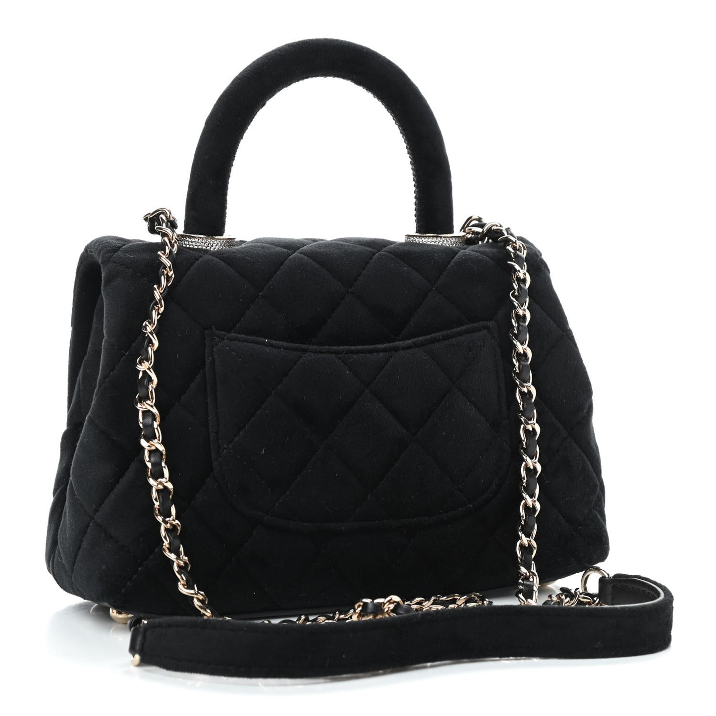 Velvet Crystal Quilted Extra Mini Coco Handle Flap Black