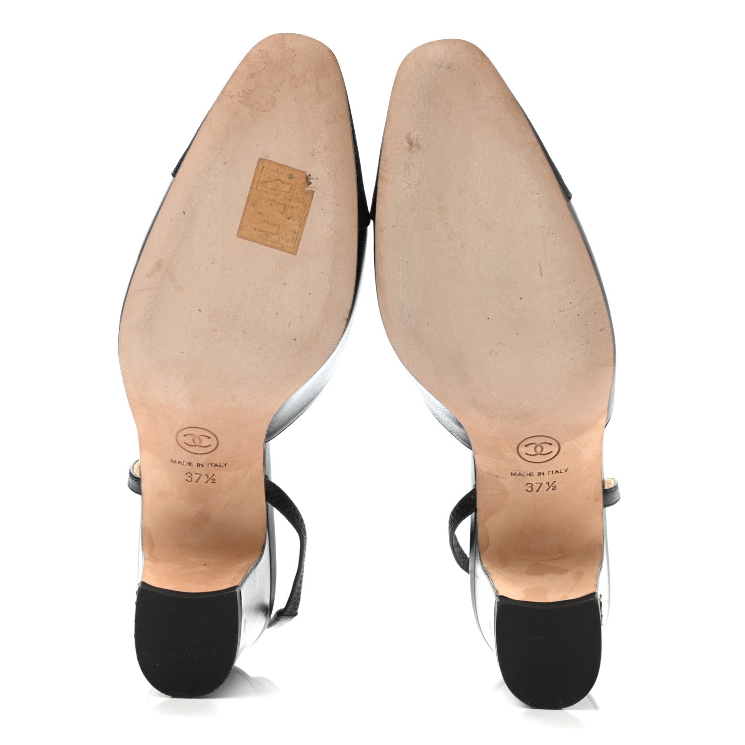 Chanel Goatskin Grosgrain Cap Toe CC Slingback Pumps 37.5 Black 5 of 9