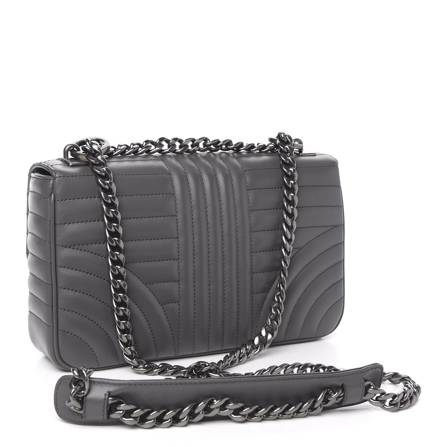 Soft Calfskin Impunture Diagramme Medium Chain Flap Shoulder Bag Mercurio