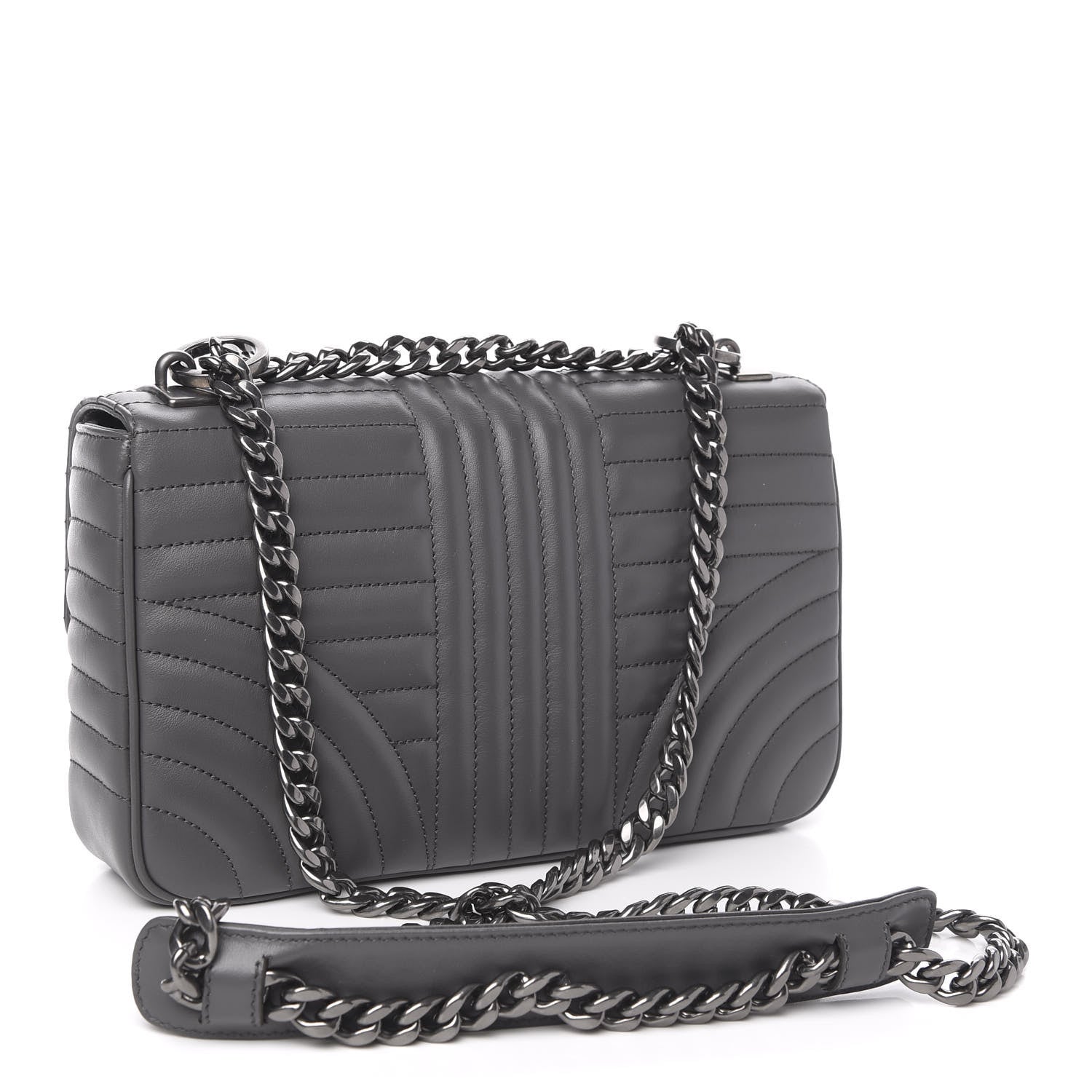 Prada Soft Calfskin Impunture Diagramme Medium Chain Flap Shoulder Bag Mercurio 3 of 9