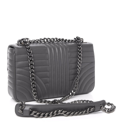 Prada Soft Calfskin Impunture Diagramme Medium Chain Flap Shoulder Bag Mercurio 3 of 9