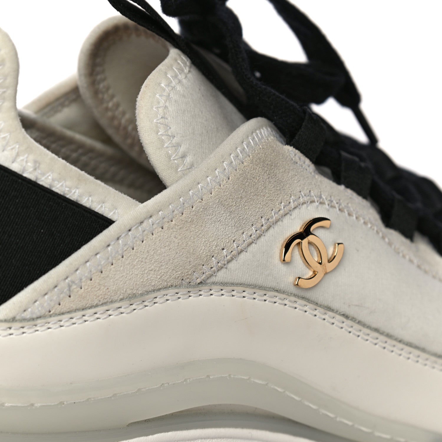 Chanel Velvet Calfskin Mixed Fibers CC Sneakers 40 Ivory Black 13 of 16