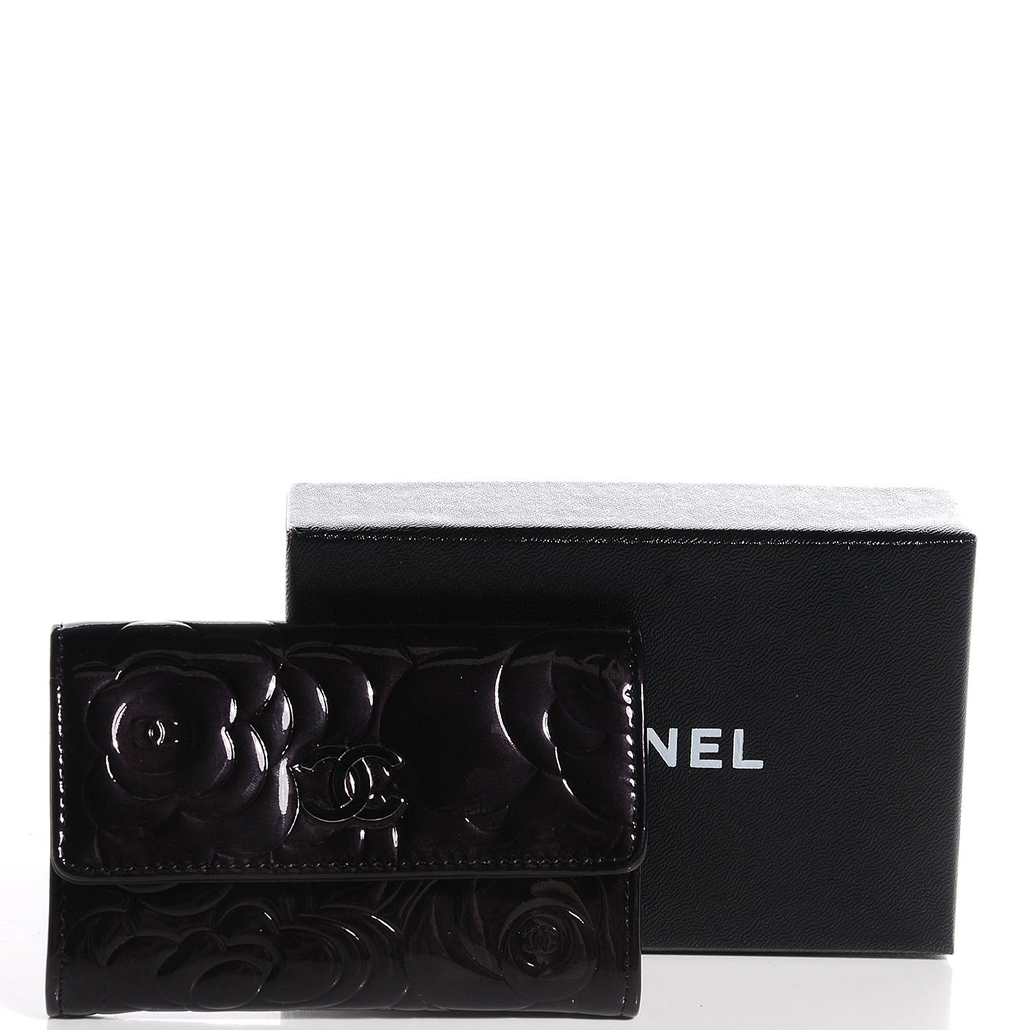Chanel Patent Camellia Embossed Card Holder Black 5 of 9