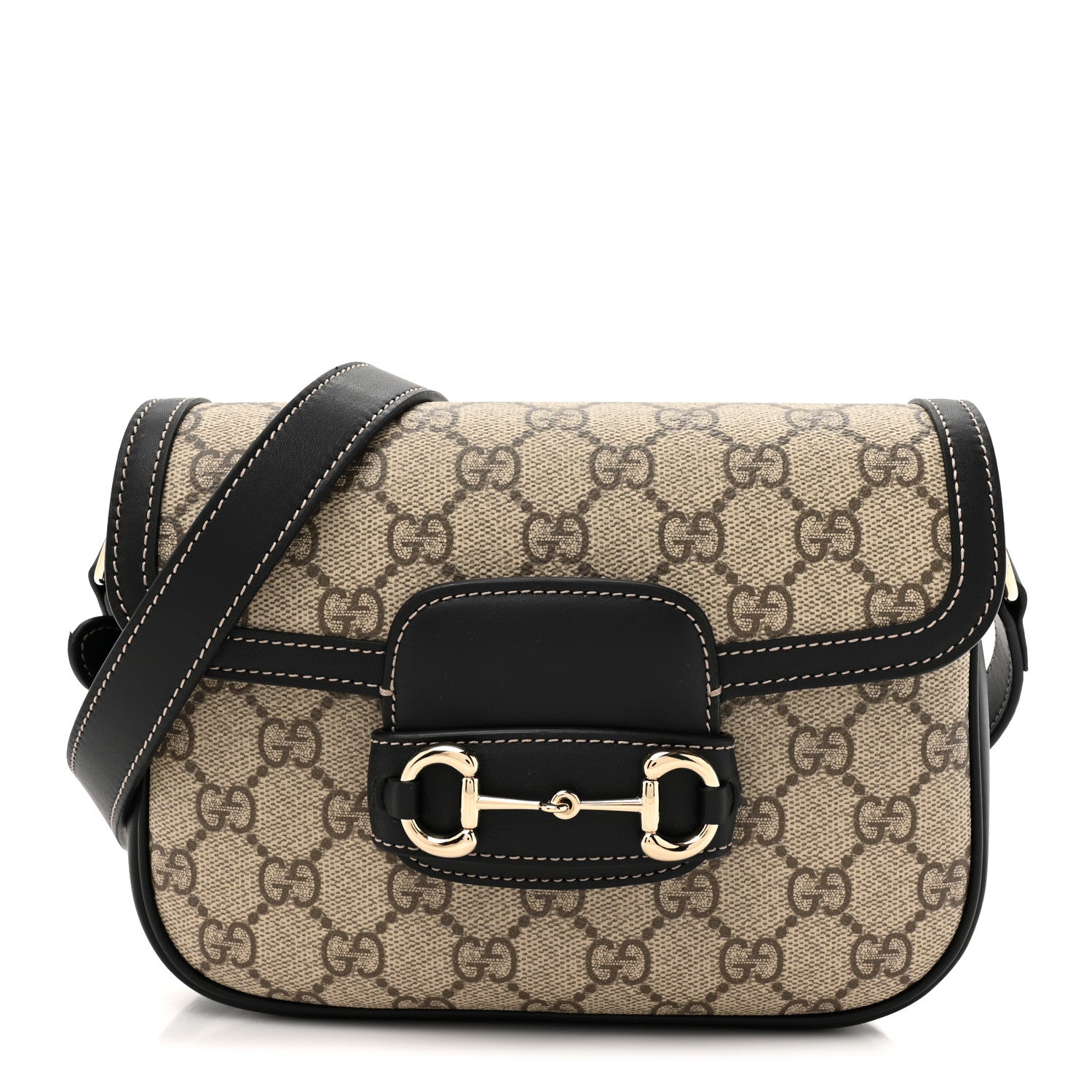 Gucci GG Supreme Monogram Horsebit 1955 Soft Small Shoulder Bag Beige Black 1 of 12