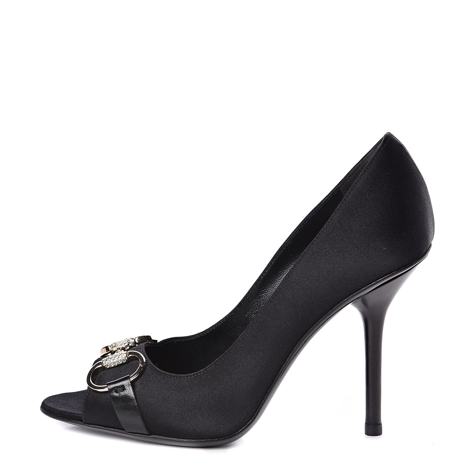 Gucci Satin Crystal Peep Toe Pumps 36.5 Black 1 of 10