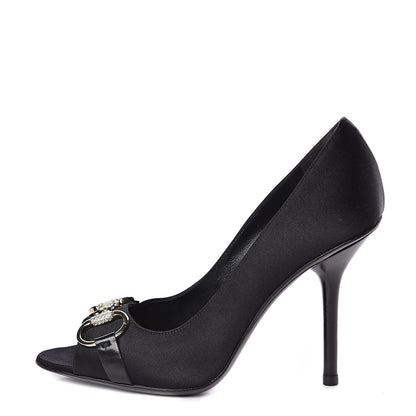 Gucci Satin Crystal Peep Toe Pumps 36.5 Black 1 of 10