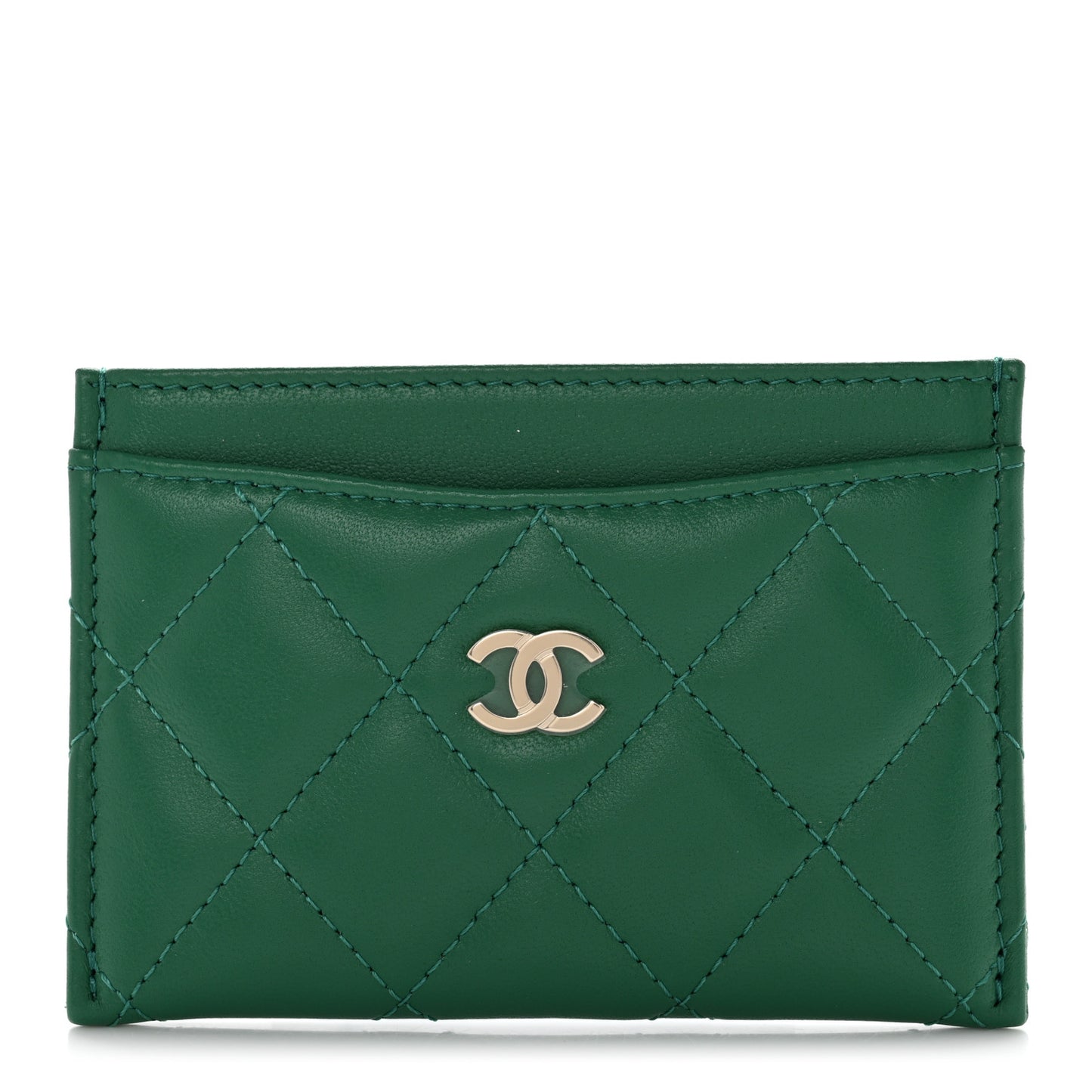 Lambskin Quilted Card Holder Green