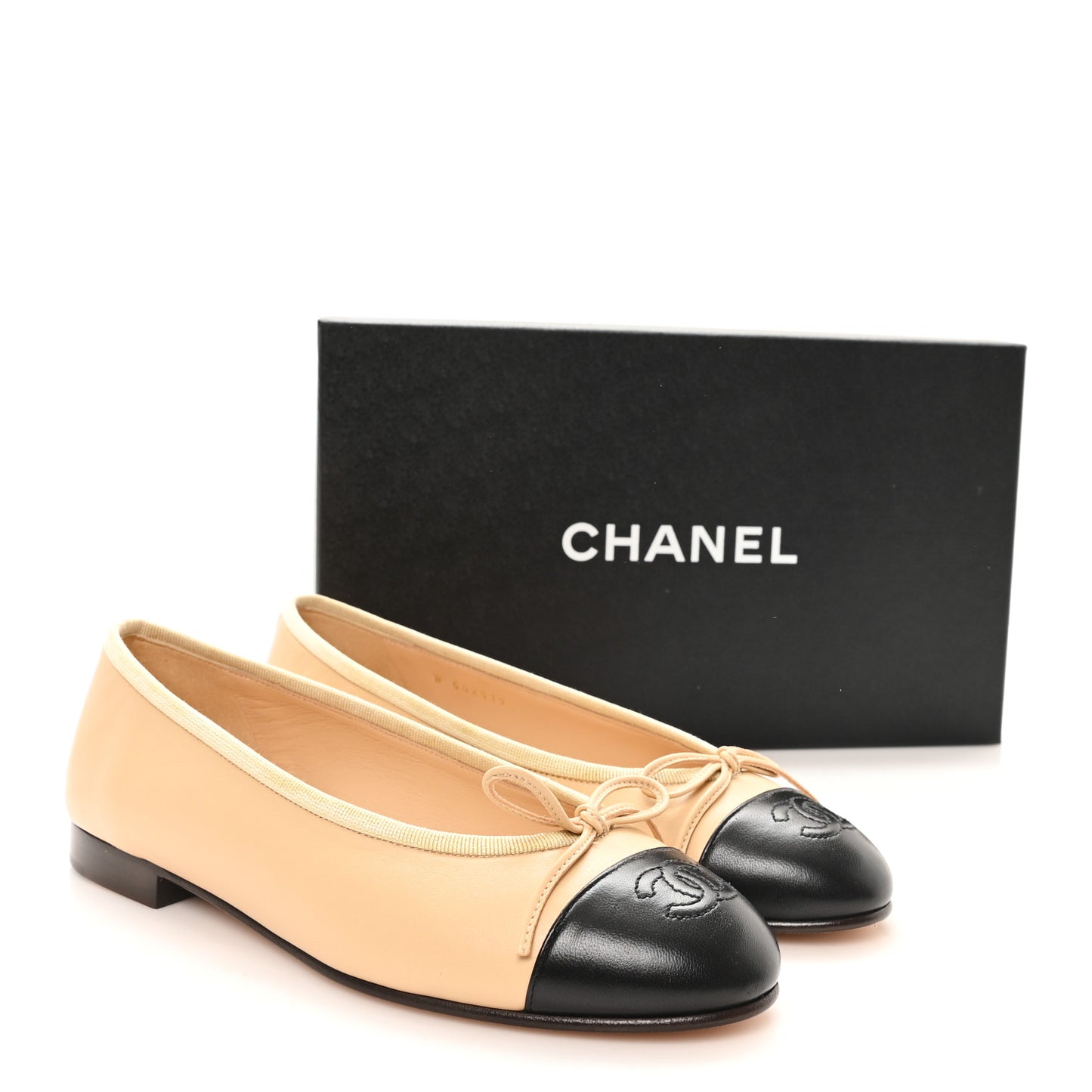 Lambskin Cap Toe CC Ballerina Flats 37.5 Beige Black